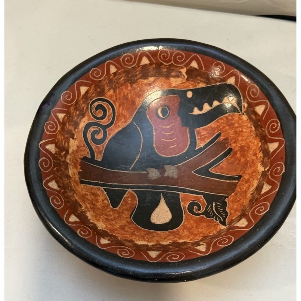 Vintage‎ Pottery Hand Painted Bowl Footed ~6.5"W x 3" H Bird Tucan
